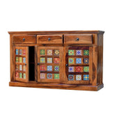 Moroccan Mosaic Handmade Mango Wood Sideboard In Honey Finish